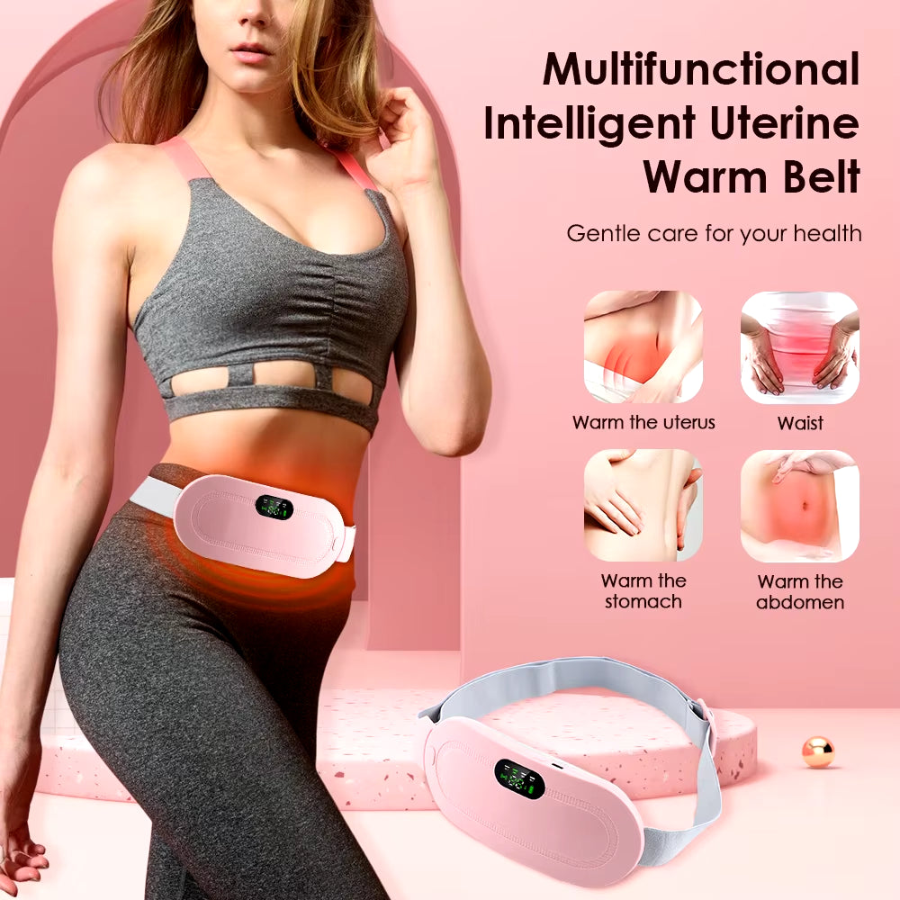 Electric Period Cramp Massager Vibrating Heating Belt for Menstrual Colic Relief Pain Waist Stomach Abdominal Warm Palace Belt